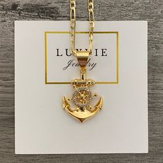 Gold plated necklace with cubic zirconia Pendant measures: 3cm long x 2cm wide 3MM Figaro chain. You choose the length Anchor Pendant Gold, Keychain Necklace, Anchor Pendant, Anchor Necklace, Figaro Chains, Figaro Chain, Anklet Bracelet, Key Pendant, Gold Plated Bracelets