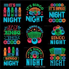 some type of neon colored stickers on a black background with the words it's night