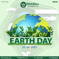 an earth day poster with the words earth day written in green grass and leaves on it