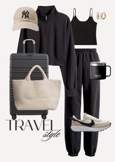 All Black Travel Outfit Airport Style, Cute Comfortable Travel Outfits, Casual Winter To Spring Outfits, Comfortable Traveling Outfits, Cute Travel Outfits Spring, Comfy Casual Outfits Spring, Comfy Chic Aesthetic, Confy Looks To Travel, European Summer Outfits Paris