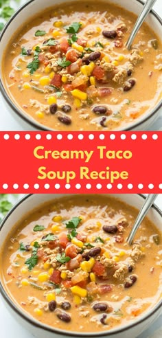 two bowls filled with creamy taco soup