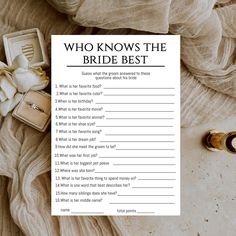 a question card with the words who knows the bride best