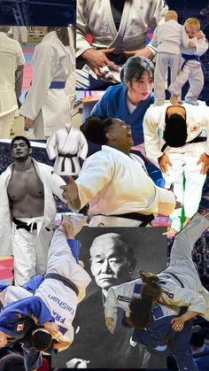 the collage shows many people doing different things in their life, including karate uniforms