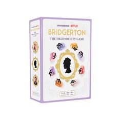 the briderton board game is shown in front of a white background with purple trim