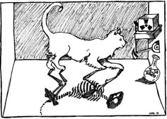 a drawing of a cat chasing another cat