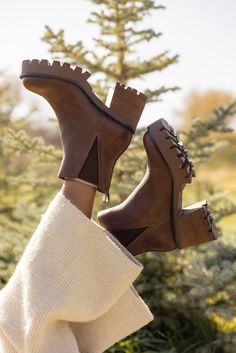 The Rusty is a dark brown bootie featuring a 3" heel and a small platform. Take inspo from our pictures and pair with your favorite boot socks and a floral dress! 3 1/4" heel; 1/2" platform 9 1/4" shaft; 10 1/2" calf circumference Contoured footbed Synthetic upper and lining/rubber sole *FINAL SALE* Fall Ankle Boots, Saddle Brown, Favorite Boots, Brown Booties, Plus Size Shopping, Boot Socks, Sweatshirt Dress, Baby Month By Month