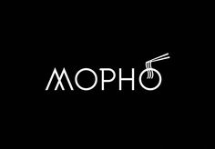 the word mopho is written in white on a black background with chopsticks