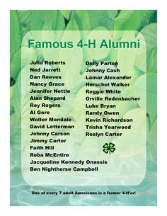 the poster for famous 4 - h alumini, which includes four different names