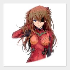 an anime character with long hair and blue eyes is posing for the camera while wearing red