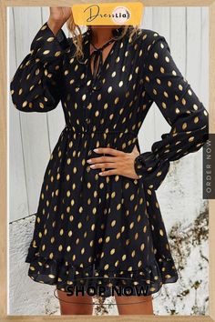 Fashion Street Print V Neck A Line Dresses Gold Long Sleeve Mini Dress For Fall, Gold Long Sleeve Midi Dress For Spring, Spring Long Sleeve Gold Midi Dress, Casual Gold Dress For Fall, Gold Long Sleeve Mini Dress For Spring, Casual Gold Mini Dress, Casual Gold Long Sleeve Dress, Casual Long Sleeve Gold Dress, Line Dresses