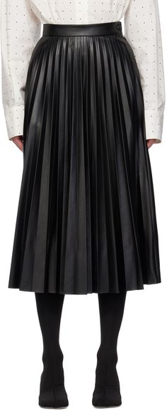 Buffed faux-leather skirt. Pleats throughout. · Zip closure at side · White stitching at back waist · Unlined Supplier color: Black Womens Leather Skirt, Faux Leather Midi Skirt, Leather Pleated Skirt, Leather Midi Skirt, Faux Leather Skirt, Mm6 Maison Margiela, Pleated Skirt, Leather Women, Apparel Accessories