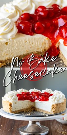 no bake cheesecake with cherry sauce on top