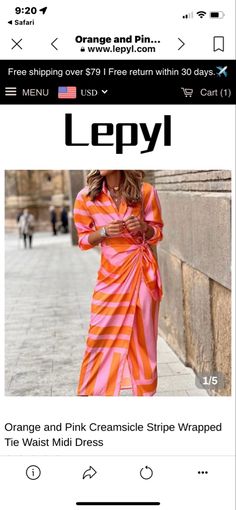 Midi Dress, Orange, Pink