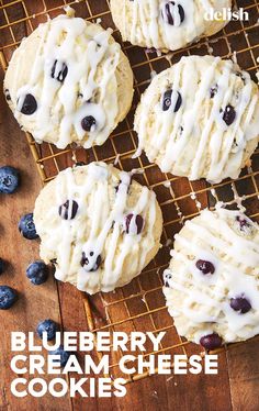 blueberry cream cheese cookies on a cooling rack