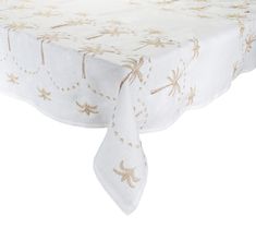 Kim Seybert Luxury Embroidered Palm Tablecloth in White, Natural & Gold Desert Palm Trees, Embroidered Trees, Gold Tablecloth, Desert Palm, Desert Chic, Kim Seybert, Refined Fashion, Embroidered Tablecloth, Tabletop Accessories