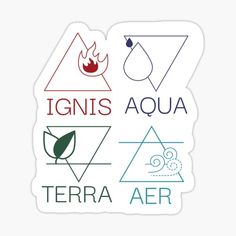 sticker with four different symbols and the words igns aqua, terra aer