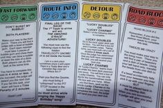 four cards with instructions on how to use them for the roadburner game system