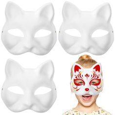 PRICES MAY VARY. 【Set】3 x Therian Cat Mask with adjustbale rubber band, Size: 6.7 x 7.1inch / 17 x 18cm. 【Finely Handmade】Each Therian cat mask is carefully handcrafted to ensure every detail meets the highest standards. The mask is made from wear-resistant materials, including sturdy plastic, to ensure long-term use. 【Creative DIY】This paintable Therian white cat mask is a blank canvas that you can personalize to your liking and creativity. Using a variety of paints, embellishments, and tools, Animal Mask, Painted Face, Mask Halloween, Halloween Mask, Cat Mask, Mask For Kids, White Cat, Cosplay Costume, Face Mask