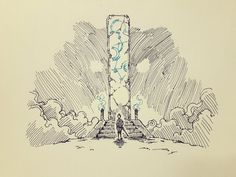 Fantasy Doodle Art, Portal Drawing Sketch, Dnd Doodles, Fantasy Doodles, Fantasy Drawings, Arte Sketchbook, Fantasy Map