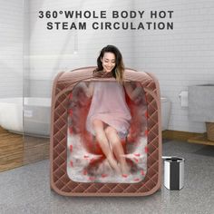 a woman is sitting in an inflatable chair