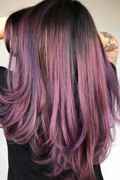 Multi Shade Purple Hair, Purple And Rose Gold Hair, Amethyst Hair Color, Geode Hair, Hair Color Styles, Purple Geode, Coloured Hair, French Hair