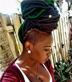 Faux Locs with a Pop of Green Hair Afro, Hippie Look, Dope Hairstyles