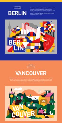 three different colored lines with the words berlin and vancouver on them, all in different colors