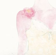 a drawing of a woman with a pink flower in her left shoulder and right arm