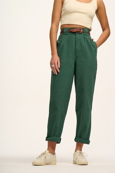 Addison - Tapered Twill Trousers in Posy Green – Lucy & Yak Lucy Yak, Lucy And Yak, Style Moodboard, Dungarees Shorts, Flattering Jeans, Twill Trousers, Tapered Jeans, High Waisted Trousers, Wide Waistband