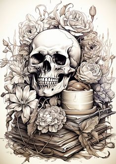 Halloween Skeleton In Candle Flowers Coloring Pages, 20 Premium Adult Coloring Sheets, Book A4 Size Skeleton Torso With Flowers, Adult Coloring Sheets, Skull Artwork Illustrations, Deer Skull Tattoos, Flowers Coloring Pages, Gothic Tattoos, Skeleton Artwork, Fav Products, Flowers Coloring