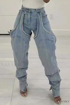 Lasaky - High-Waisted Denim Jeans with Patchwork Pockets, Button Details, and Zipper Slits Denim Street Style, Neo Soul, Classy Casual Outfits, Jeans Online, Baddie Outfits Casual, Cute Simple Outfits, Fall Fashion Outfits, Lookbook Outfits, High Waisted Denim