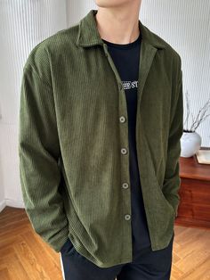 Men's Button-Down Long Sleeve Solid Color Casual Loose Daily Shirt Green Casual  Long Sleeve Corduroy Plain Shirt Non-Stretch  Men Clothing, size features are:Bust: ,Length: ,Sleeve Length: Green Long Sleeve Shirt Outfit Men, Corduroy Long Sleeve Outfit Men, Outfits For Men In Their 20s, Corduroy Shirt Outfits Men, Male Fashion Colorful, Mens Fashion Pastel, Mens Clothing Streetwear, Men’s Button Up, Minimalistic Mens Fashion