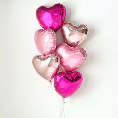 Pink ombre foil heart balloon bouquet sets Love Heart Balloons, Pink Heart Balloons, Heart Shaped Balloons, Pretty Balloons, Bridal Shower Inspiration, Metallic Balloons, Nail Room, Shower Inspiration, Baby Announcements