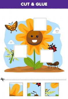 the cut and glue worksheet for children to learn how to make a flower