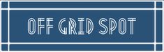 the words off grid spot are in white letters on a blue and white striped background