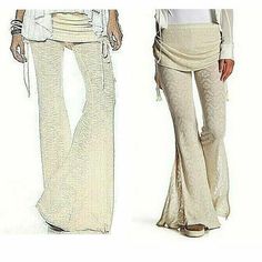 La Clothing Store Peace Love World PEACE LOVE WOMEN'S WORLD PANTS FLARE FASHION BELL BOTTOMS LEG IVORY MRSP $128 Product Details NWT Peace Love World Yvette Crochet Pants Brand new with tags, cute crochet Yvette wide-leg yoga pants with fold over skirt by Peace Love World! Tassel ties on each side of the skirt layer! Scrunches to adjust the length of the skirt! One tassel on the right is coming undone! Cane easily be re-wrapped! Color is Natural, an off white cream color! Delicate crochet! Form Short Crochet Skirt, White Jogger Pants, Knitted Stuff, Crochet Bottoms, Wide Leg Yoga Pants, Leg Yoga, La Outfits, Delicate Crochet, Bell Pants