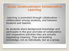 a poster with the words social constructism collaboration and learning in front of it is an orange