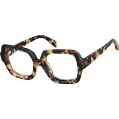 It's hip to be square with this fashion-forward eyeglasses. Made from glossy hand-polished acetate the chunky eyeglasses is ideal for both artistic glasses and bold sunglasses. The sturdy well-made style features spring hinges for added comfort. It is available in the following colors: rose quartz blush pattern blue quartz and tortoiseshell. | Zenni Women's Square Prescription Eyeglasses Tortoise Shell Plastic Bold Sunglasses, Glasses Inspiration, Zenni Optical, Fashion Eye Glasses, Detailed Jewelry, Square Glasses, Blue Quartz, Outfit Maker, Prescription Eyeglasses