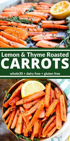 lemon and thye roasted carrots with herbs in a bowl