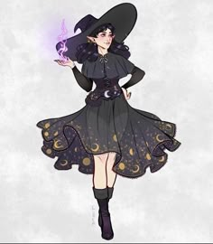 a drawing of a woman in a witch costume