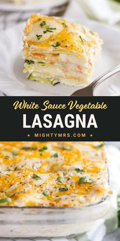 white sauce vegetable lasagna on a plate