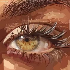 an eye with long lashes is shown in this digital painting style illustration, which appears to be very detailed