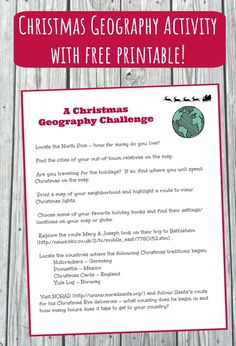 a christmas printable for kids to use with the text,'christmas geography activity with free printables '