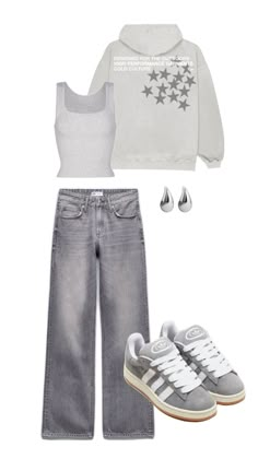 Grey Campus, Gray Hoodie Outfit, Outfit Campus, Campus Outfit, Outfits Con Jeans, Look Adidas