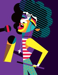 an illustration of a woman singing into a microphone