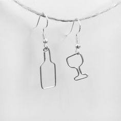 wine bottle and glass earrings on a string