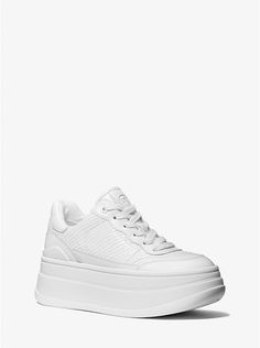 Modern Leather Sneakers With Textured Upper, Sporty Leather Sneakers With Textured Upper, Michael Kors Sporty Leather Sneakers, Michael Kors Leather Sneakers, Platform Tennis, Breezy Dress, Platform Sneaker, Comfortable Sneakers, Store Signs