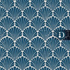 an art deco wallpaper with blue and white fan pattern on it's side