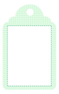 a green and white gingham checkered pattern with a blank tag attached to it