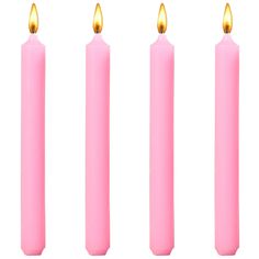 four pink candles with gold tips are lined up